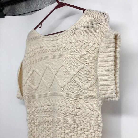 RW&Co Creme cable  knit turtleneck shirt sleeve sweater small - Picture 3 of 12